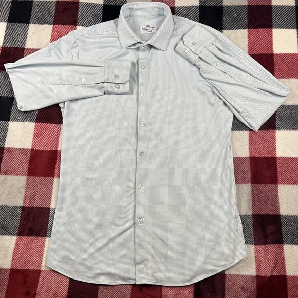 Mizzen Main Performance Shirt Mens M Blue Check Trim Fit Maylard Button *stain - Picture 1 of 11